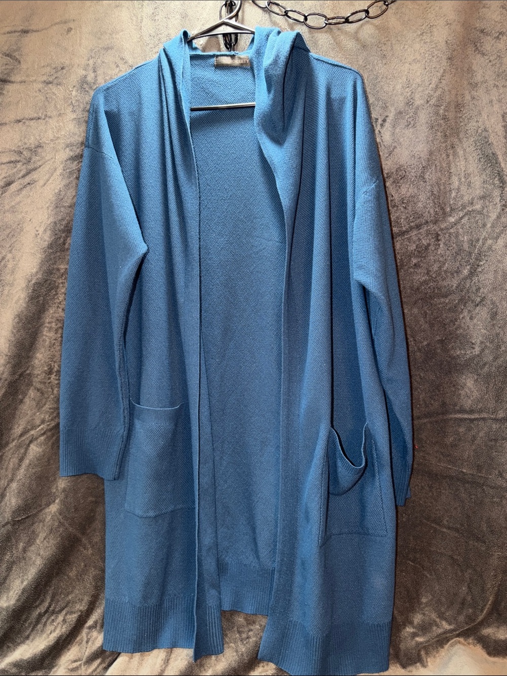 Blue Open-Front Hooded Cardigan Jacket